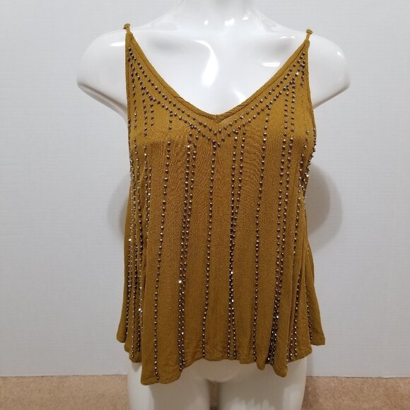 Free People top Small BB Embellished Cami beaded spaghetti strap v-neck - Picture 1 of 16